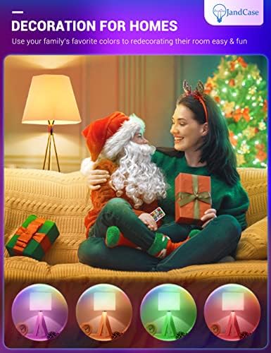 Jandcase A19 E26 Alteração de cor Bulbo LED, 10W RGB+Warm+Daylight White, 60W equivalente, 900lm, 17 cores Bulbos de controle remoto, iluminação de humor diminuído para casa, festa, próximo Natal, 2 pacote 2