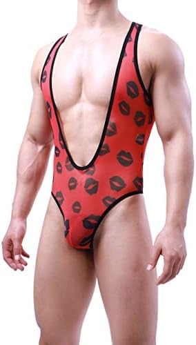 Lingerie masculina malha profunda v pescoço bodysuuit de pelúcia impressão lingerie erótica tira