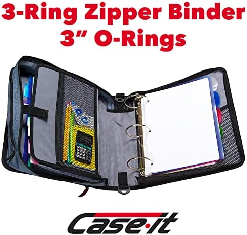 Case - é o poderoso fichário do zíper zip - Rings O -rings de 3 polegadas - 5 coloras de aba de expansão Pasta de arquivo - vários bolsos - 600 Capacidade de folha - vem com alça de ombro - Blue Mint D -146
