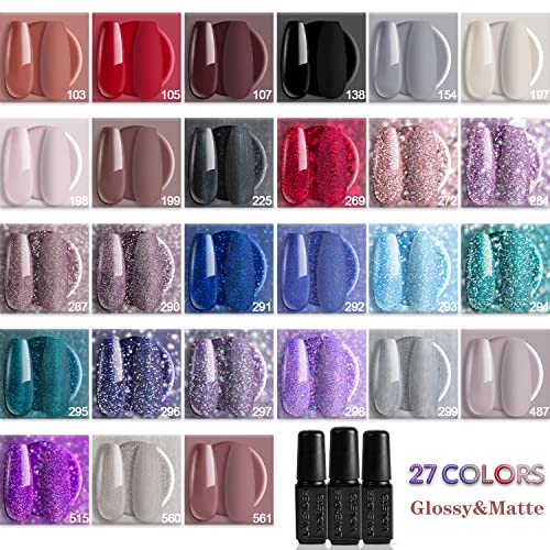 Violetas de lavanda 48pcs kit de esmalte em gel com luz U V, 27 cores Mergulhe o conjunto de unhas de