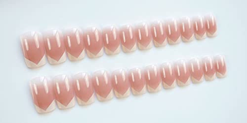 24 PCs Francês Pressione Pressione as unhas curtas unhas falsas gradiente rosa em unhas com designs dicas de unhas