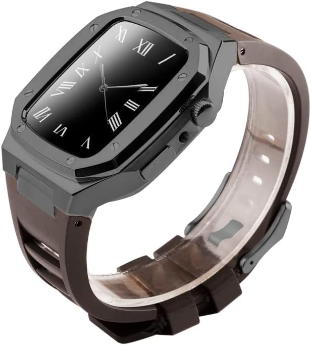 XNWKF Compatível com Apple Watch Band 44/45mm Série 4/5/6/se com cinta de caixa, bandas iwatch de aço inoxidável