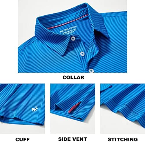 Camisa de golfe masculina Hortigo Wicking Dry Fit Performance Sport de manga curta Camisas de pólo de golfe listrado para homens