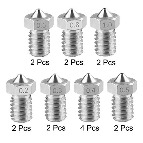 Bocal de impressora 3D, Excelfu 16 peças Bicos de impressora em aço inoxidável 3D 0,2 mm, 0,3 mm, 0,4 mm, 0,5 mm, 0,6 mm, 0,8 mm, 1,0 mm de extrusão