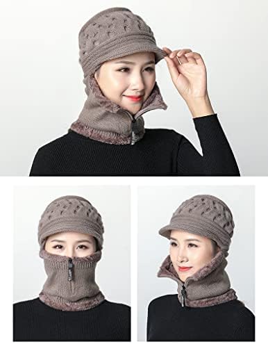 Fleece forrado de gorro feminino, chapéu de inverno Conjunto de máscara de cachecol, chapéu de inverno feminino,