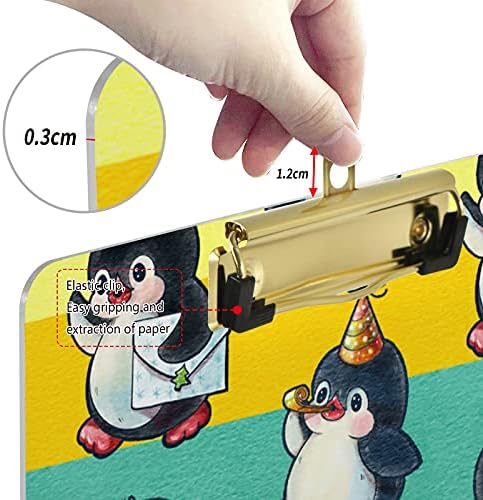 Penguins fofos Aniversário de plástico de planta de plantações 9 x12.5 clipboards de acrílico com clipe de baixo