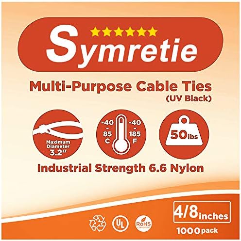 Symretie Cable Zip Ties de 8 ＋ 4 polegadas de nylon laços de nylon ajustáveis ​​Auto -travamento auto