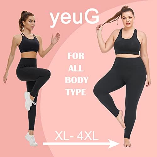 Leggings de tamanho grande de Yeug Women com bolso-2 pacote de alta cintura Controle de controle