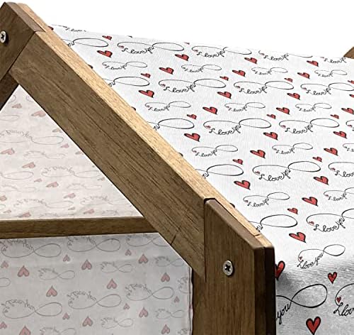 Ambesonne I Love You Wooden Pet House, Escrita à mão com Infinity Romantic Red Hearts Day Day Theme, Kennel portátil de cão portátil interno e externo com travesseiro e capa, médio, branco preto vermelho