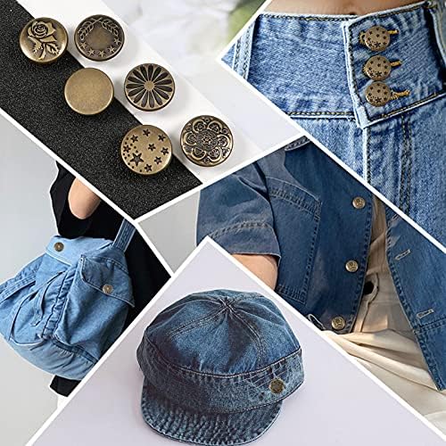 Tuxi 12 conjuntos de botões pinos para jeans sem unhas 6 estilos de 17 mm Substituição de botão jean jeans jean buttle pins sem costura No Ferramentas Instanta