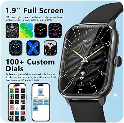Anytec Smart Watch for Men Mulher, 1,9 '' Bluetooth SmartWatch para Android e iOS, Rastreador de fitness Ratesse com monitor de sono com freqüência cardíaca, oxigênio no sangue, tela de toque smartwatch
