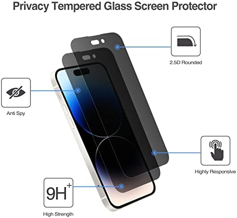 Protetor de tela de privacidade do Procase para iPhone 14 Pro 2022, 9H Anti -Spy Dark Tempered Glass Screen Guard