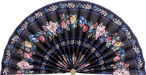 Fã decorativo de pregas elegante, tela de lareira ou parede exagerada - L432 - preto com listra azul e roxa mais floral floral