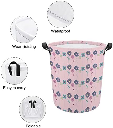 Padrões florais de cesta de lavanderia 01 cesto de lavanderia com alças cesto dobrável Saco de armazenamento de roupas sujas para quarto, banheiro, livro de roupas de brinquedo