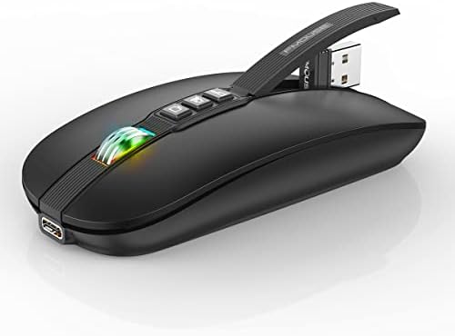 Mouse bluetooth fmouse para laptop, ratos de viagem sem fio slim e silencioso USB C recarregável 2400 DPI Dual Modo com receptor USB