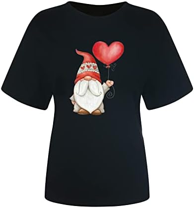Camisetas do Dia dos Namorados para mulheres de manga curta gnomos fofos camisetas com estampas de coração camisa