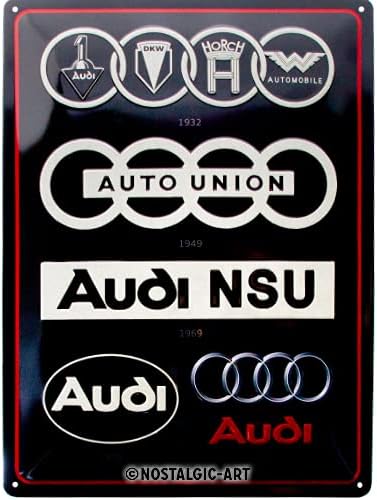 Sinal de lata retro nostálgica-art, 11,8 x 15,7, Audi-Evolução do logotipo-IDEA DE PRESENTE PARA ACESSÓRIOS DE