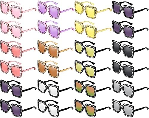 Weewooday 24 pares quadrados shinestone Óculos de sol de grandes dimensões Diamond bling bling copos Disco Glasses