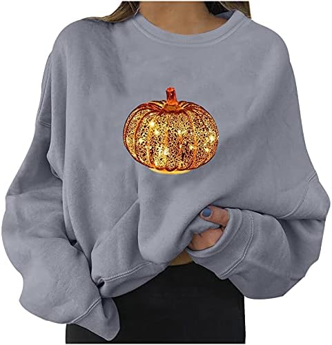 Moletons do pulôver feminino No Hood Halloween Pumpkin Printshirt Swows Tops