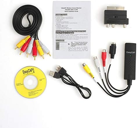 Profectlen Professional USB 2.0 VHS para DVD Converter Audio Audio Capture Kit SCART RCA Cable Kit Conjunto adequado para Win 10