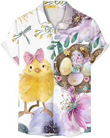 Camisa havaiana de Páscoa mensante Button de manga curta casual camisetas de praia de verão ovos