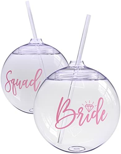 Ti Glamour Bride Bachelorette Party Cup for Bride & Squad - 24 onças. Copo de plástico com tampa e palha - copos de esquadrão e noiva para despedida de solteira - copos de solteira e copos de dama de honra, copo de noiva