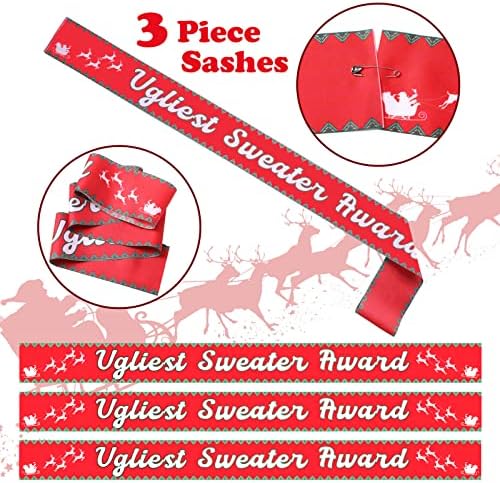 3 peças Feio de suéter de natal Sashes de Natal Acessórios de vestuário de camisola feia para homens Men, decoração de natal, 2,95 x 35,43 polegadas