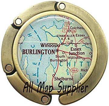 Gancho de bolsa encantadora, gancho de bolsa de mapa de Burlington, gancho de bolsa de mapa de Burlington, gancho de mapa de Burlington Vermont, jóias de mapa ， a0300