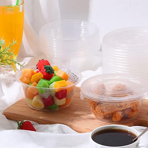 Xinnun 50 pacote 16,9 oz tigelas plásticas transparentes com tampas de salada plástica tigelas com tampas para servir o recipiente de tigela de plástico para sopa almoço de fruta refeição