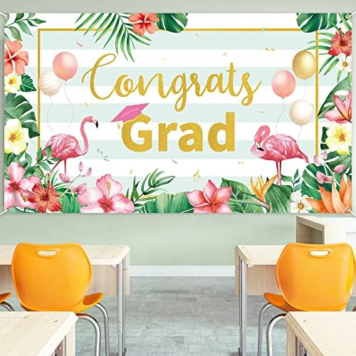Mallmall6 Xtriarge Hawaii Tropical Flamingo Luau Festa de graduação Caso -cenário de 78x45 polegadas de 2023 Parabéns Decorações de faixas de graduação para graduados, BOOTH POTH POTH