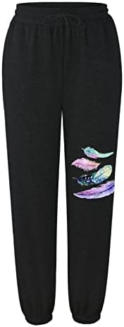 Calças de verão casuais de Miashui para mulheres de plus size mulheres impressas calças casuais esportes cinto fechado Lace Up Womens elásticos