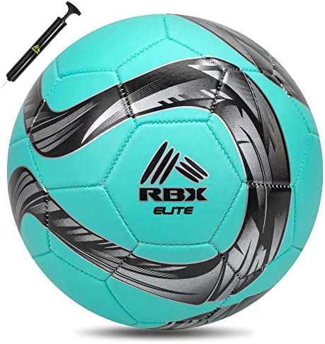 RBX Tamanho 5 Bola de futebol: 32 painéis de construção de futebol com bomba, bexiga de borracha para retenção de ar e forma de bola, gráficos de alto contraste para adultos e crianças