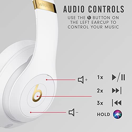 Beats Studio3 Ruído sem fio cancelando fones de ouvido - chip de fone de ouvido Apple W1, Bluetooth Classe 1, 22 horas de escuta, microfone embutido - branco