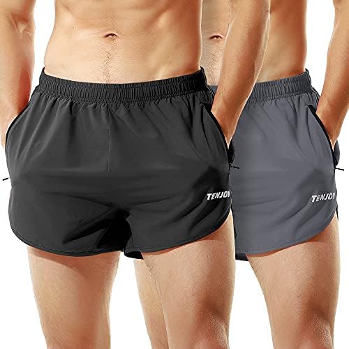 Tenjoy Men's Running Shorts Gym Athletic Workout Shorts para homens de 3 polegadas shorts esportivos