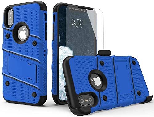 Série Zizo Bolt Compatível com o iPhone X Case Grade Military Drop testada com protetor de tela, Kickstand e Holster iPhone XS Blue Black