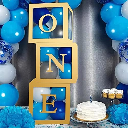 Sooyee Gold Primeiro aniversário decorações para menina ou menino, 3 PCS One Balloon Boxes para decoração