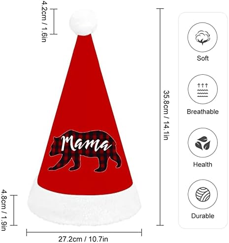 Mama Bear Plaid Christmas Papai Noel Hat para Red Xmas Cap Favors Favorias Festivas de Ano Novo