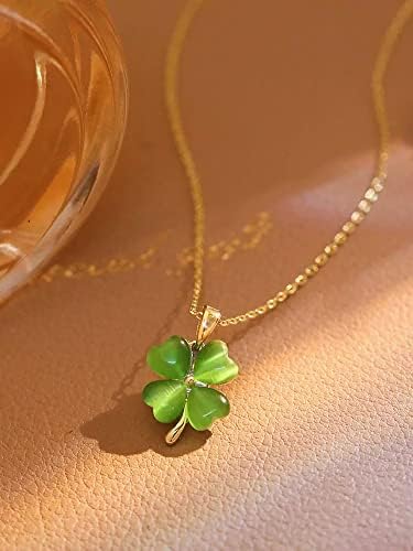 Bubgdyfo Green Colar de trevo de quatro folhas para mulheres meninas adolescentes, joias de colar da corrente de ouro pendentes da Lucky Opals