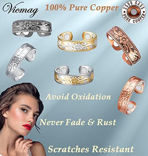 Valoras de cobre magnéticas de Vicmag e anel para homens anel de drenagem da linfonia, 3500 Gauss Magnets Therapy Bangle, Solid Pure Copper Jewelry Gift