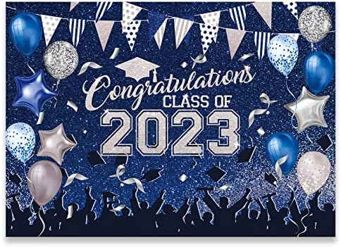 Seasonwood Wood 7x5ft parabéns aula de pano de fundo de 2023 Bancário de tampa de graduação em prata azul Backmandation para celebração decoração de festas de bandeira de parabéns