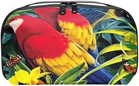 Carteira de bolsa de bolsa de transporte de caixa de transmissão de caixa de transporte de caixa de viagem USB Acessório de bolso, flor da selva tropical de papagaio, flor da floresta tropical
