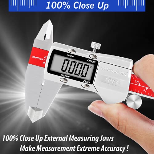 Shonsin Absolute Digital Paliper, Ferramenta de medição de pinça de 6 /150mm, resolução de 0,0005/0.01mm,