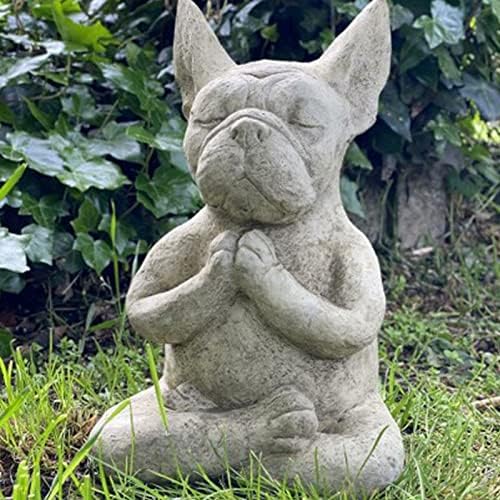 Cão meditador, estáina de cães de touro francês, estátua de cães, estatueta de estátua zen ioga