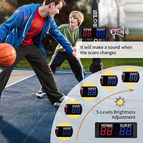 YZ Magnetic Battery Powered Cornole Scoreboard, placar digital portátil com guardião remota de pontuação pingue -pongue com campainha, placar eletrônico LED para basquete/beisebol/vôlei/bilhar jogos