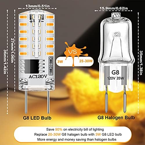G8 LED BULBO DIMMÁVEL 3W Branco quente 3000k, equivalente a 20-25W Bulbo de halogênio G8, T4 JCD Bi-PIN