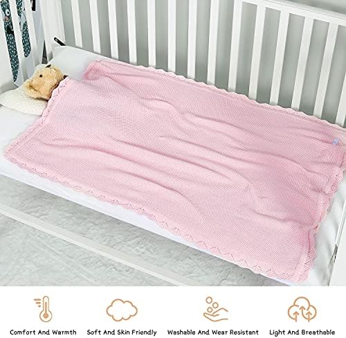 Clanta de bebê de algodão algodão malha de renda macia e quente cobertor, 30 x 40 polegadas, rosa