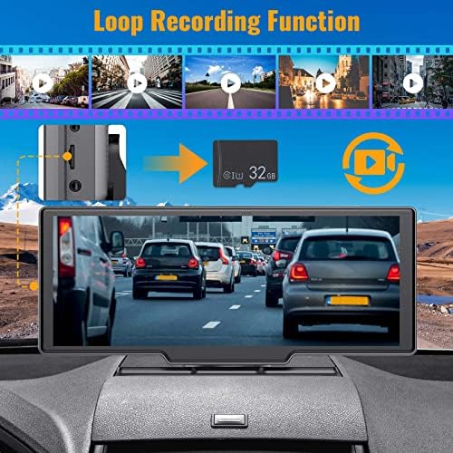 Rádio portátil Rádio Apple sem fio CarPlay Android Auto, 9,3 polegadas HD Sereno Touchscreen Bluetooth Bluetooth Controle de voz estéreo, Câmera Front e Backup Driving Recorder FM 32G TF Card 7V-32V Carros de carros