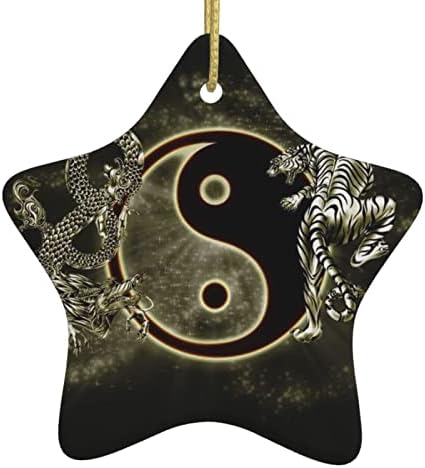 Yin Yang Dragon Tiger 2022 Pingente de cerâmica de Natal para decorar a árvore de Natal
