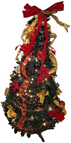 Ben & Jonah Let It Snow Holiday Collection 4 'Pop -up Tree - pré -espalhada com fitas, arcos e ornamentos - vermelho/ouro