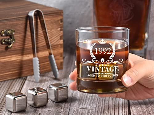 Presentes de 31º aniversário para homens, Vintage 1992 Whisky Glass and Stones Gift Gift of 2, engraçado